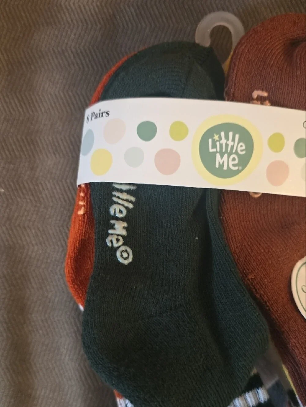 Little Me Kid's Cushioned Gripper Socks - Forest Green & Rust 8pk